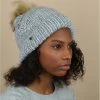 Seeberger Bonnet Pompon Strass Gris -Arrêt. Aller. Chapeau. bonnet pompon strass gris