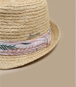 California Pink -Arrêt. Aller. Chapeau. don sato pinktrilby20paille20ruban20feuilles