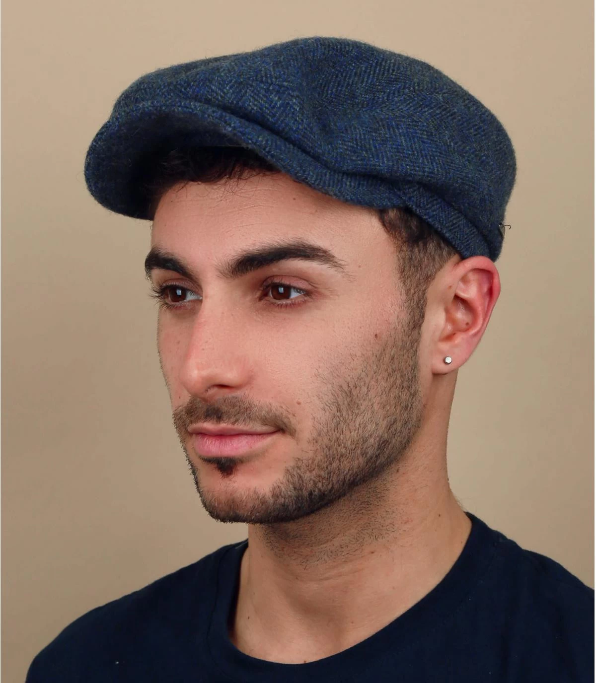 Stetson Driver Cap Wool Herringbon Blue 3 Stetson Driver Cap Wool Herringbon Blue